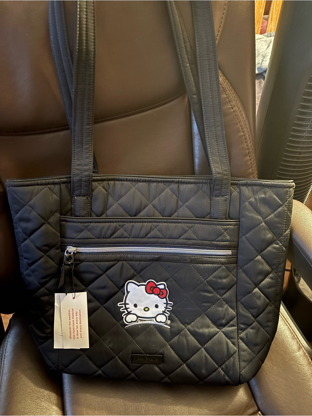 Vera Bradley Black Quilted Tote with Hello Kitty Patch free cosmetic bag -